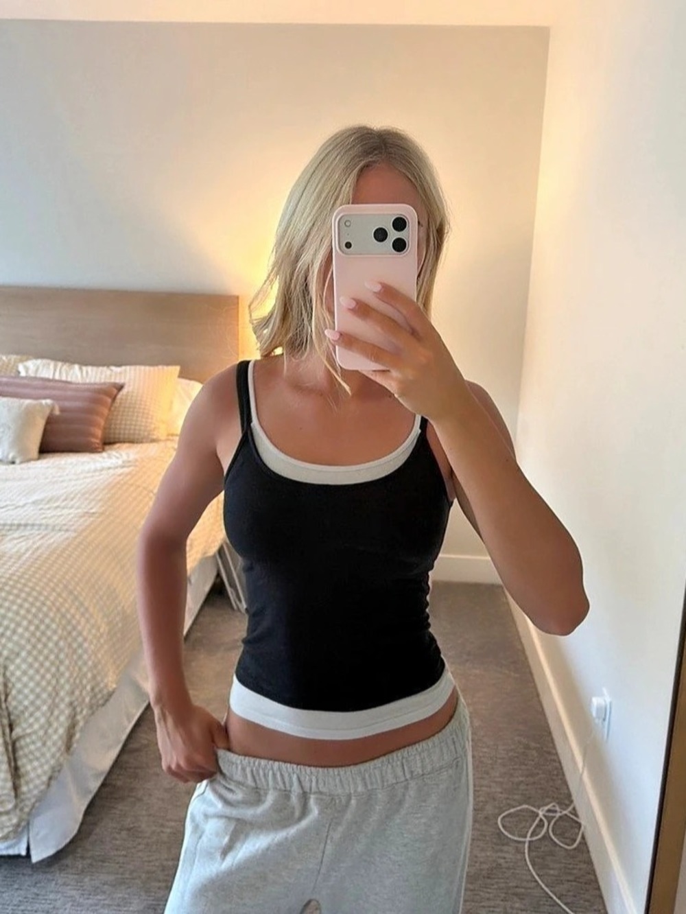 American Eagle Soft Active Layered Tank Top Black & White